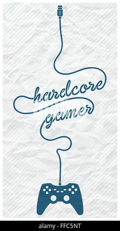 Gamepad mit Kabel in der Form einer Textnachricht auf strukturiertem Papierhintergrund Stock Vektor
