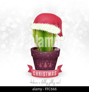 Weihnachtsgrußkarte mit einem Kaktus in einem Topf Stock Vektor
