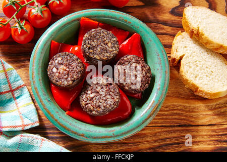 Tapas Morcilla de Burgos Reis schwarze Blutwurst aus Spanien Stockfoto