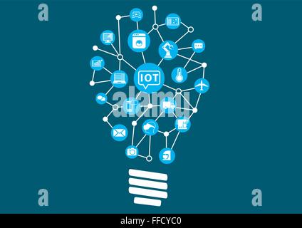 Internet von allem (IoT) Konzept. Glühbirne, Suche nach neuen Ideen zu vertreten Stock Vektor