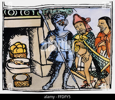 MONTEZUMA II. (1480-1520). /nAztec Kaiser. Die Spanier nehmen Montezuma mit, wie sie der große Palast in Tenochtitlan, 1520. Zeichnung aus dem Codex Florentino, c1540, zusammengestellt von Bernardino de Sahagun (1499-1590). Stockfoto