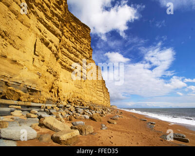 Dorset West Bay Jurassic Coast Chesil Beach und Osten Klippen Stockfoto