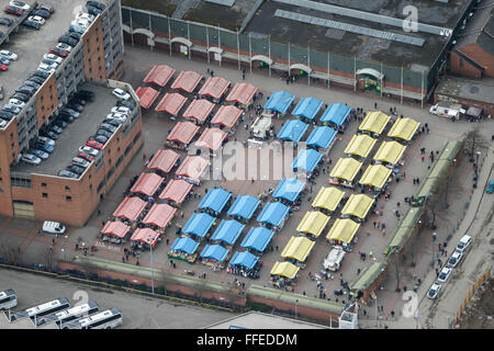 Eine Luftaufnahme des Outdoormarkt Leeds, West Yorkshire Stockfoto