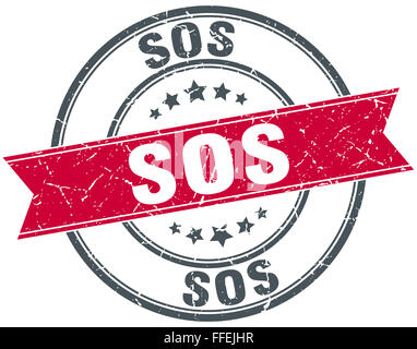 SOS-rote Runde Grunge Vintage Band Stempel Stockfoto