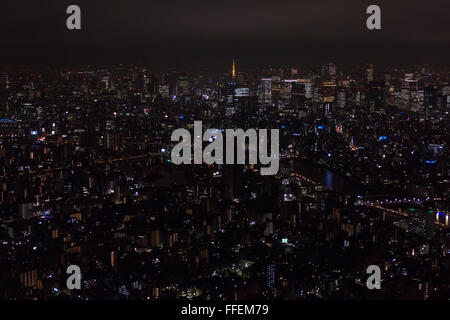 Tokio, Japan, Asien. Panoramablick auf die Stadt bei Nacht vom Skytree Tower. Asiatischen Stadtlandschaft, japanische Ballungsraum Stockfoto