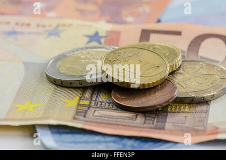 Banknoten und Münzen Bild detail Stockfoto