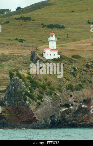 Leuchtturm am USA Kopf, Otago Peninsula, Neuseeland Stockfoto