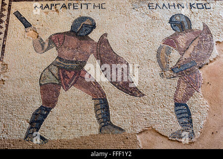 Mosaiken im Haus der Gladiatoren (3. Jahrhundert), antike griechische Stadt Kourion, in der Nähe von Limassol, Zypern Stockfoto