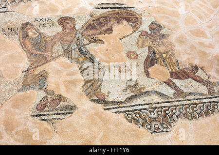 Mosaiken im Haus des Achilles (4. Jh.), antike griechische Stadt Kourion, in der Nähe von Limassol, Zypern Stockfoto