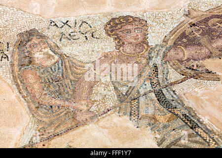 Mosaiken im Haus des Achilles (4. Jh.), antike griechische Stadt Kourion, in der Nähe von Limassol, Zypern Stockfoto