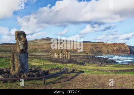 Moai, Ahu Tongariki, Osterinsel Stockfoto