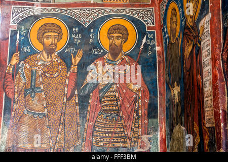 Byzantinische Fresken (12. Jh.), Kirche des heiligen Joachim und Anna, Kaliana, Troodos-Gebirge, Zypern Stockfoto