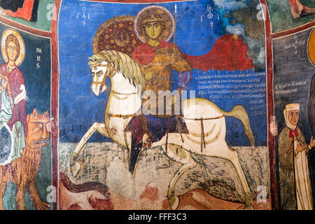 Byzantinische Fresken (12. Jh.), Kirche des heiligen Joachim und Anna, Kaliana, Troodos-Gebirge, Zypern Stockfoto