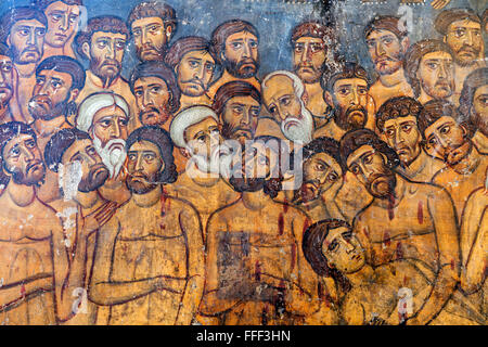 Byzantinische Fresken mit vierzig Märtyrer von Sebaste, Kirche im Troodos-Gebirge, Zypern Stockfoto