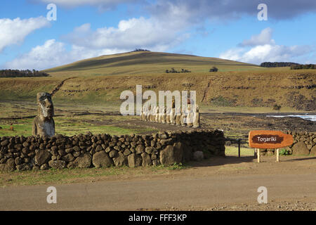 Moai, Ahu Tongariki, Osterinsel, Rapa Nui Stockfoto