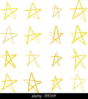 Satz von goldenen handgezeichneten Sternen auf weißem Stock Vektor