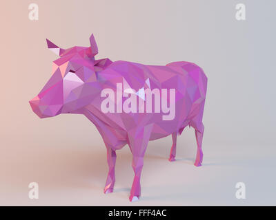 3D Rosa low-Poly-Tier in eine weiße Bühne mit hohen Render-Qualität verwendet werden, als Logo, Medaille, Symbol, Form, emblem Stockfoto