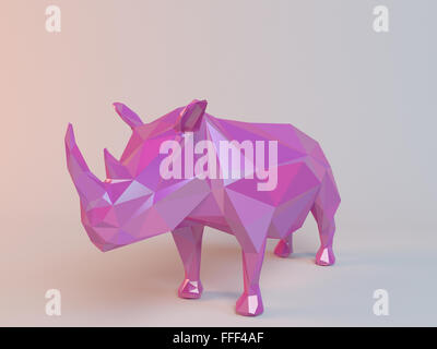 3D Rosa low-Poly-Tier in eine weiße Bühne mit hohen Render-Qualität verwendet werden, als Logo, Medaille, Symbol, Form, emblem Stockfoto