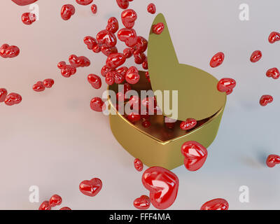 3D präsent-Box und Herzen Partikel Stockfoto