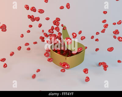 3D präsent-Box und Herzen Partikel Stockfoto
