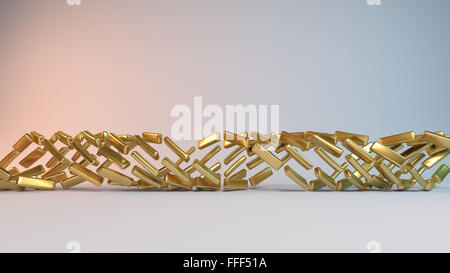 Abstrakte Goldgrund aus Spirale Würfel entlang Spline erstellt Stockfoto