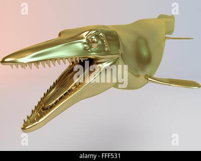 Golden 3d Dinosaurier im Inneren eine weiße Bühne Stockfoto