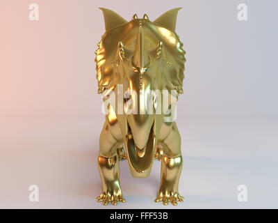 Golden 3d Dinosaurier im Inneren eine weiße Bühne Stockfoto