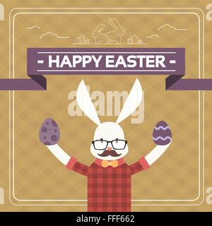 Easter Bunny Hipster Style Schnurrbart Gläser halten Ei Stock Vektor