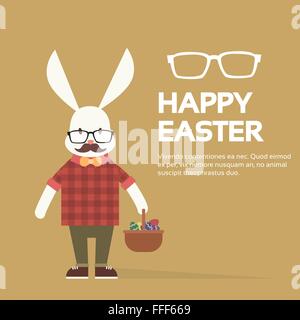 Easter Bunny Hipster Style Schnurrbart Gläser Stock Vektor