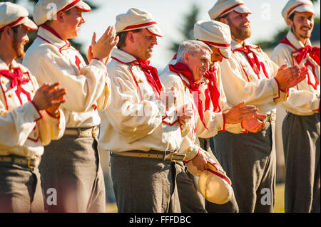 Baseball Reenactors neu ein altmodischer, Kreuzung des 20. Jahrhunderts Baseball Spiel Fort Vancouver, Washington Stockfoto