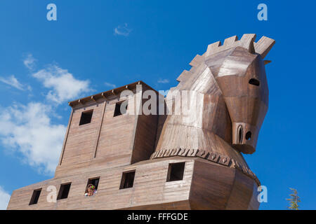 Moderne Holzskulptur des Trojanischen Pferdes, Troy, Provinz Canakkale, Türkei Stockfoto