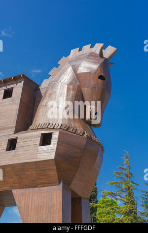 Moderne Holzskulptur des Trojanischen Pferdes, Troy, Provinz Canakkale, Türkei Stockfoto