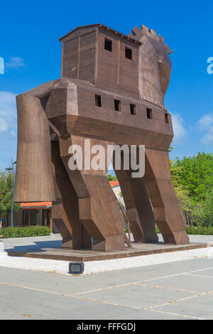 Moderne Holzskulptur des Trojanischen Pferdes, Troy, Provinz Canakkale, Türkei Stockfoto