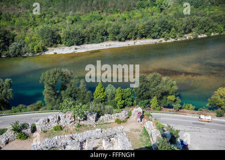 Luftbild aus mittelalterlichen Zitadelle von Stephen König Tvrtko i. von Bosnien gebaut im Jahre 1383 in Pocitelj Dorf, Bosnien und Herzegowina Stockfoto