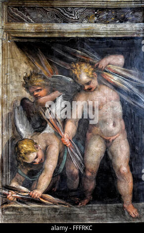 Fresko und schmückenden Details der Villa Farnesina. Rom, Italien Stockfoto