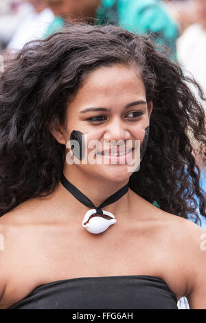 vom Pazifischen Inseln Fidschi Performer im März-Jahrestreffen am Pasifika Festival, Auckland, Neuseeland Stockfoto