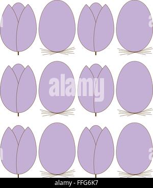 Vektor - Ostereier (6) und Tulpen (6), flach, hergestellt von derselben Form, Größe und Farben Stock Vektor