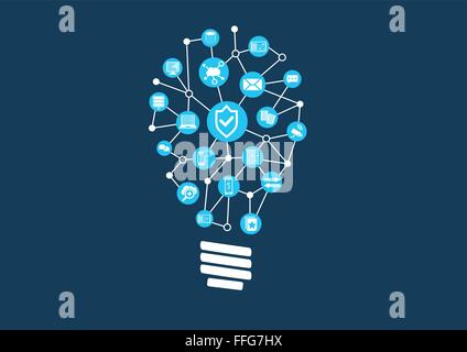 Innovation in der IT-Sicherheit und Technologie Informationsschutz in einer Welt der angeschlossenen Geräte. Vektor-Illustration auf dunklen bac Stock Vektor