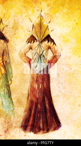 Skizze des mystischen Frau in schöne dekorative Kleid inspiriert vom Mittelalter design Stockfoto