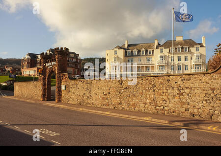 Sidmouth, Devon. Die Belmont und Victoria Hotels am Meer Sidmouth. Stockfoto