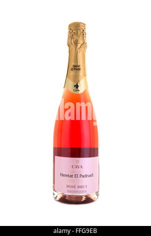 Heretat El Padruell Cava Rose Brut auf weißem Hintergrund Stockfoto