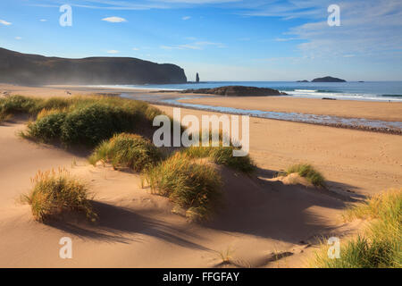Sanddünen im abgelegenen, aber beliebte Sandwood Bay, nördlich von Kinlochbervie in far North West Highlands von Schottland. Stockfoto