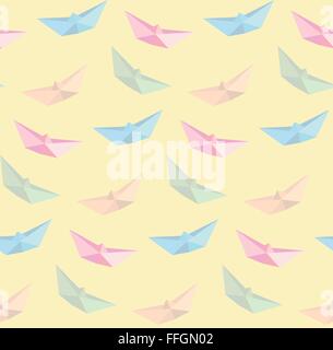 Illustration des Bootes Origami Hintergrund, nahtlose Muster Stock Vektor
