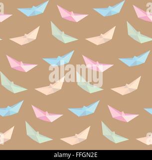 Illustration des Bootes Origami Hintergrund, nahtlose Muster Stock Vektor