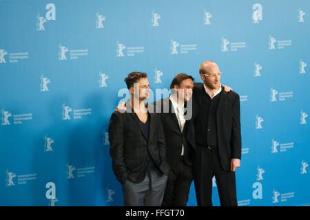 Berlin, Deutschland. 13. Februar 2016. Pressekonferenz des Films "Kater | Kater "auf Berlinale 2016, Händl Klaus, Philipp Hochmair, Lukas Turtur, Gerald Kerkletz, Joana Scrinzi, Antonin Svoboda Credit: Odeta Catana/Alamy Live-Nachrichten Stockfoto