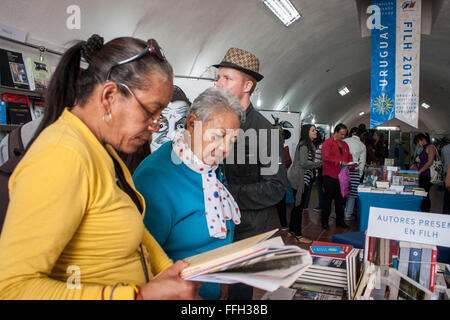 Havanna, Kuba. 13. Februar 2016. Menschen wählen Sie Bücher während der 25. International Book Fair von Kuba 2016, am Fort Saint Charles, in Havanna, Kuba, am 13. Februar 2016. Während das Ereignis, das hat Uruguay als Land Ehrengast, erscheinen mehr als 900 neue Publikationen, die in etwa vier Millionen Kopien von Texten, mit etwa 70 kubanische Verlagen konkretisiert. Bildnachweis: Joaquin Hernandez/Xinhua/Alamy Live-Nachrichten Stockfoto