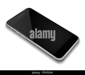 Realistische Handy Touch Screen-Smartphone mit schwarzen Bildschirm mit Schatten isoliert auf weißem Hintergrund. Stockfoto