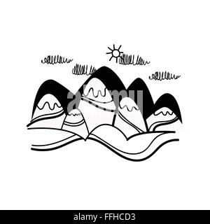 Berge Gipfel Blick Skizze einfache Linie Stock Vektor