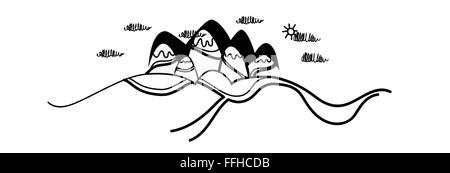 Berge Gipfel Blick Skizze einfache Linie Stock Vektor