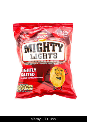 Tasche von Wanderer mächtigen Lichter niedrig Fett Chips auf einem weißen Hintergrund Stockfoto